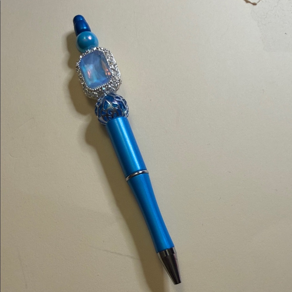 Blue Decorative Ballpoint Pen with Gem Accents